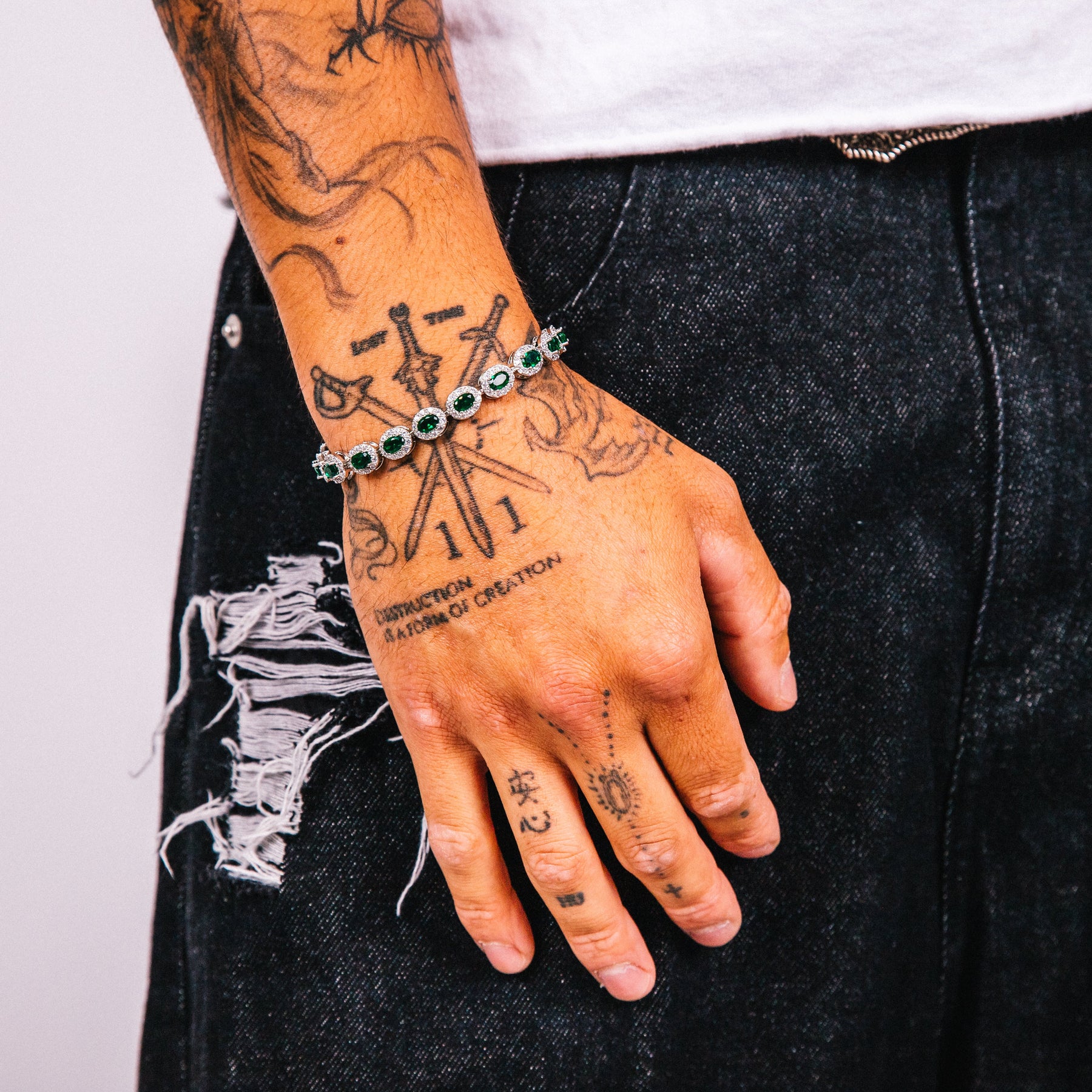 Emerald Halo Cut Mens Bracelet