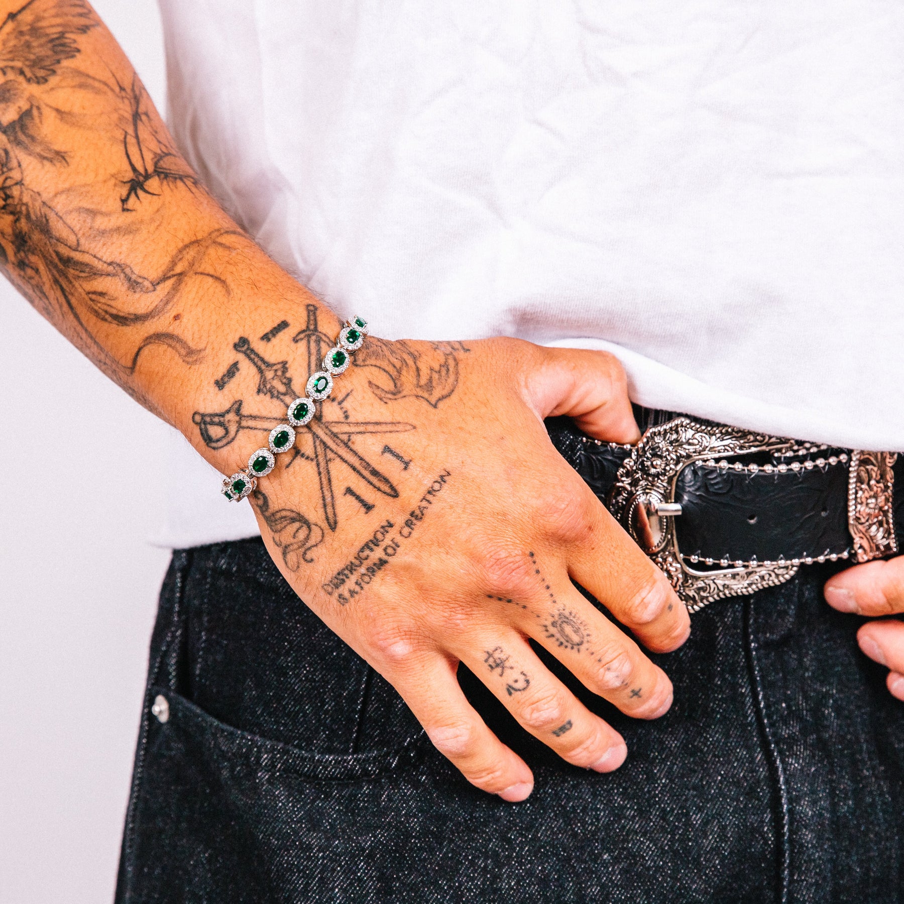 Emerald Halo Cut Mens Bracelet