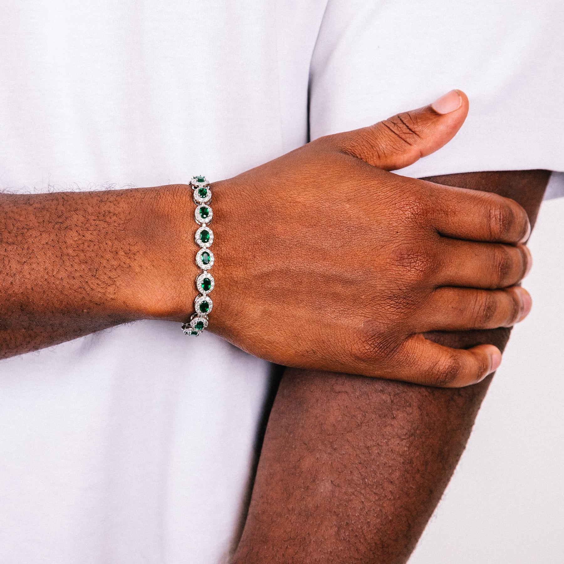Emerald Halo Cut Mens Bracelet