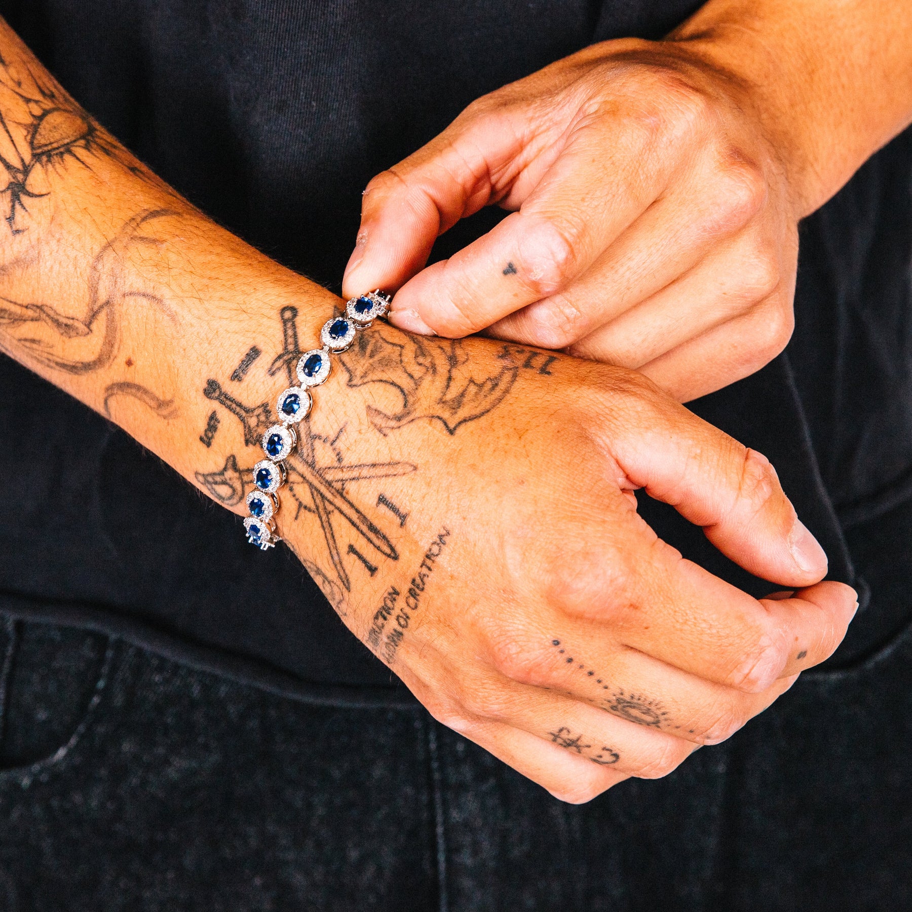 Blue Halo Cut Men's Stainless Steel Bracelet