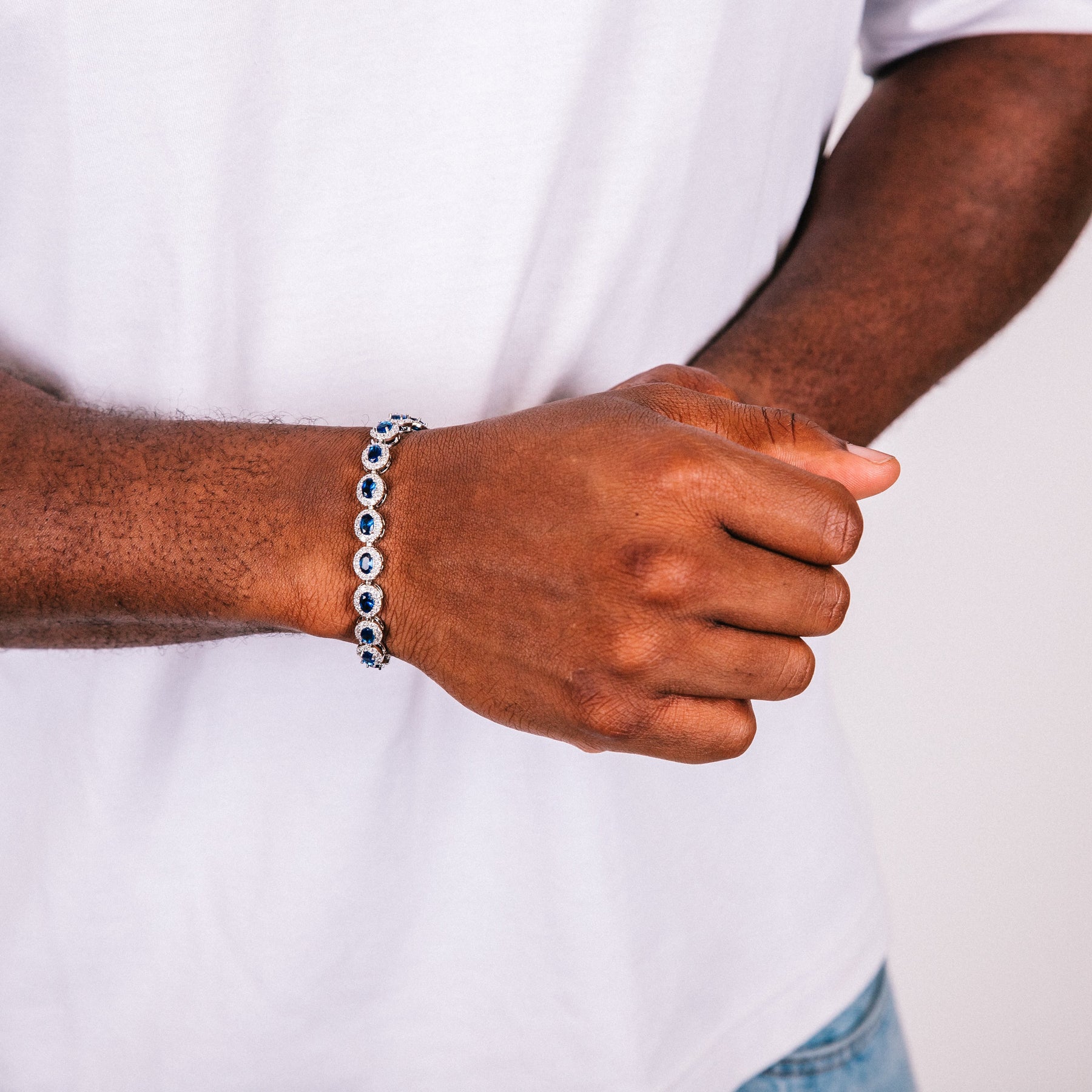 Blue Halo Cut Men's Stainless Steel Bracelet