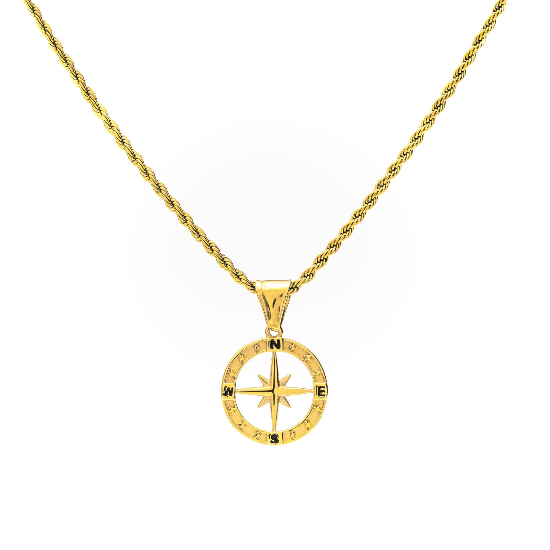Navius Mens Gold Tone Compass Necklace