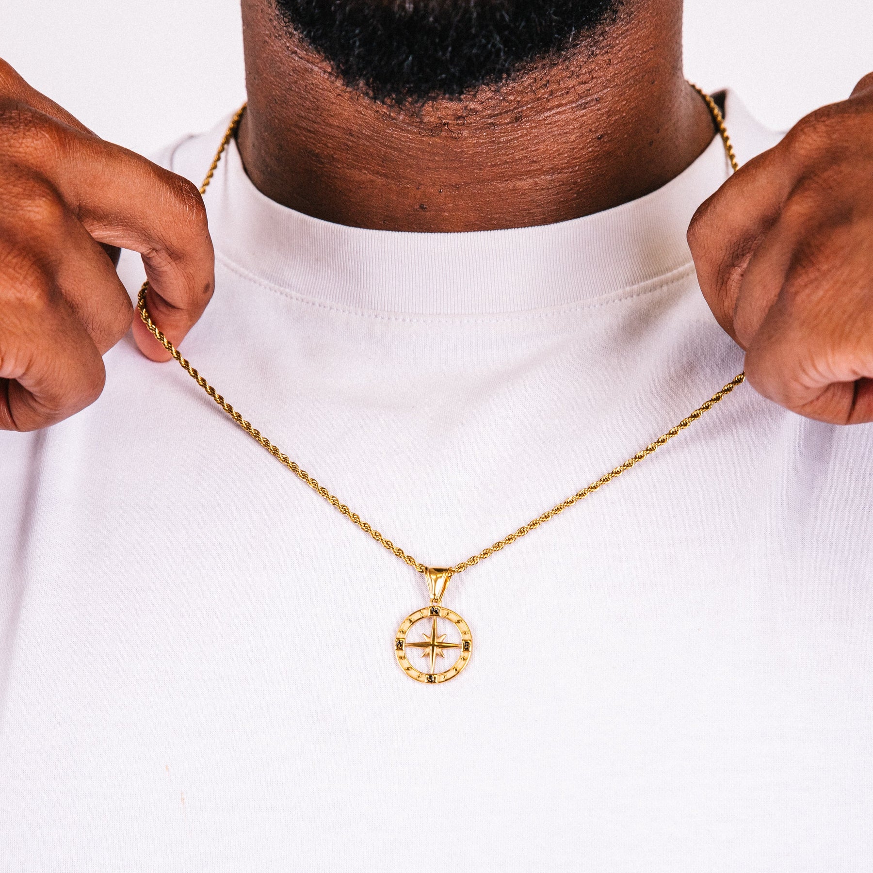 Navius Mens Gold Tone Compass Necklace