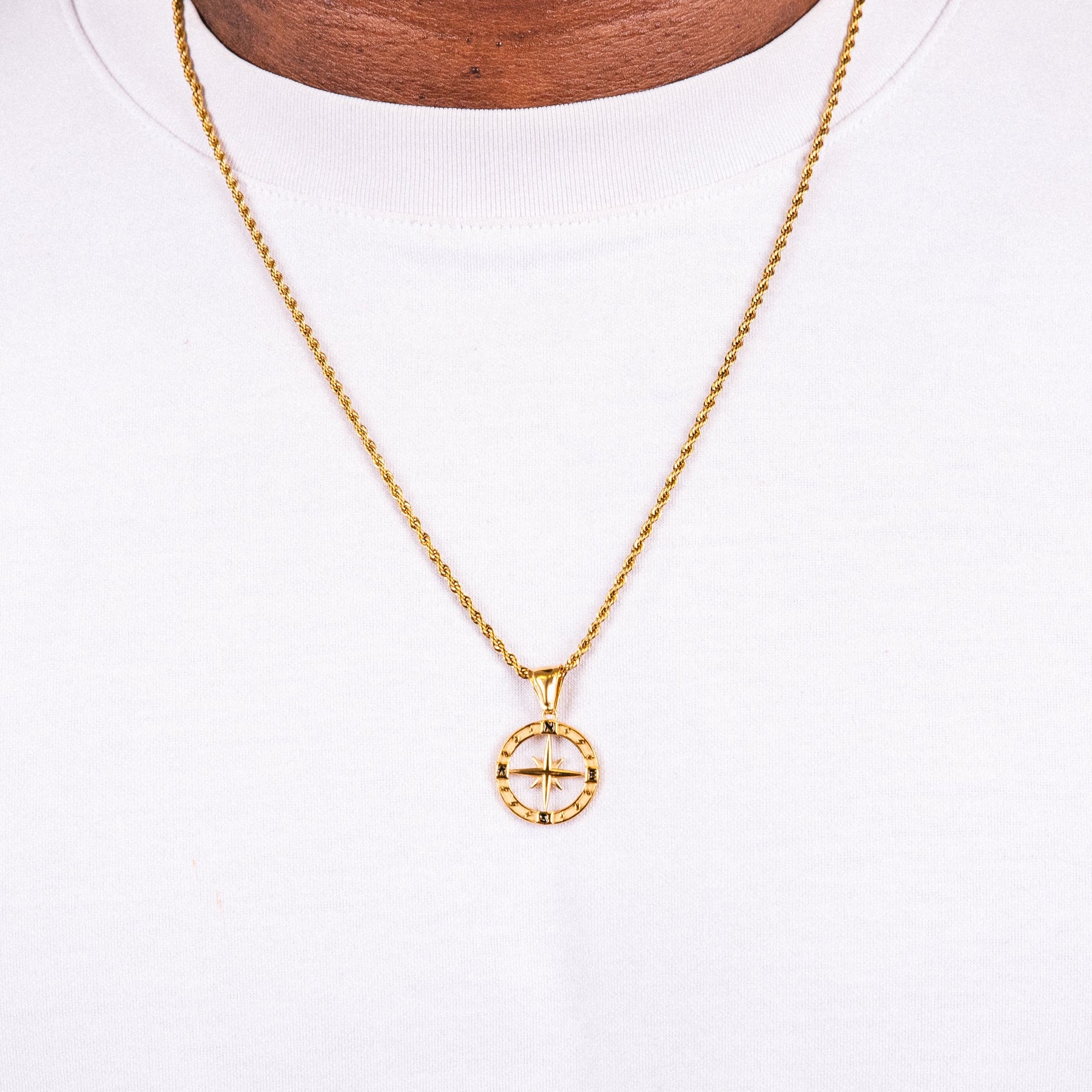 Navius Mens Gold Tone Compass Necklace