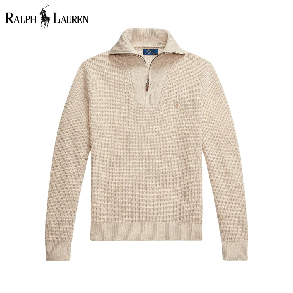 RL Waffle-Knit Wool-Cotton Quarter-Zip Sweater