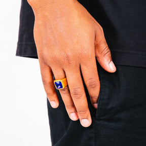 Anel Masculino Dourado Vivant Azul 1