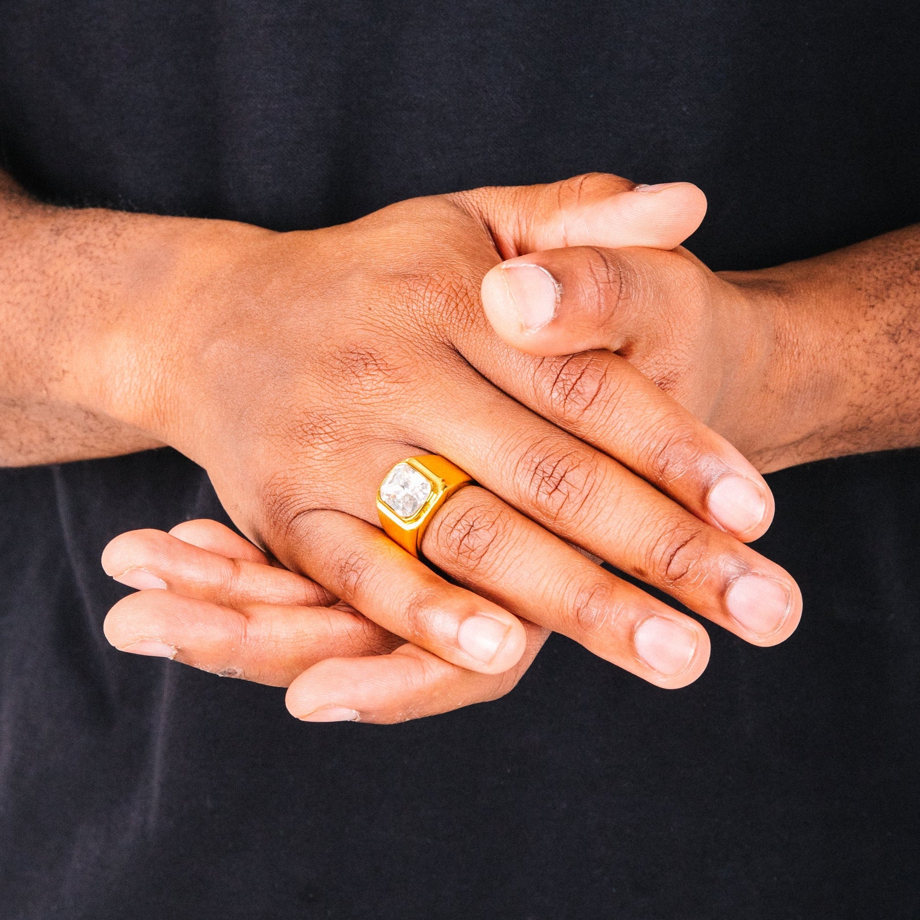 Anel Masculino Dourado Vivant Branco