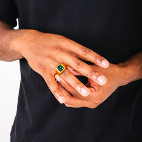 Anel Masculino Dourado Vivant Verde 1