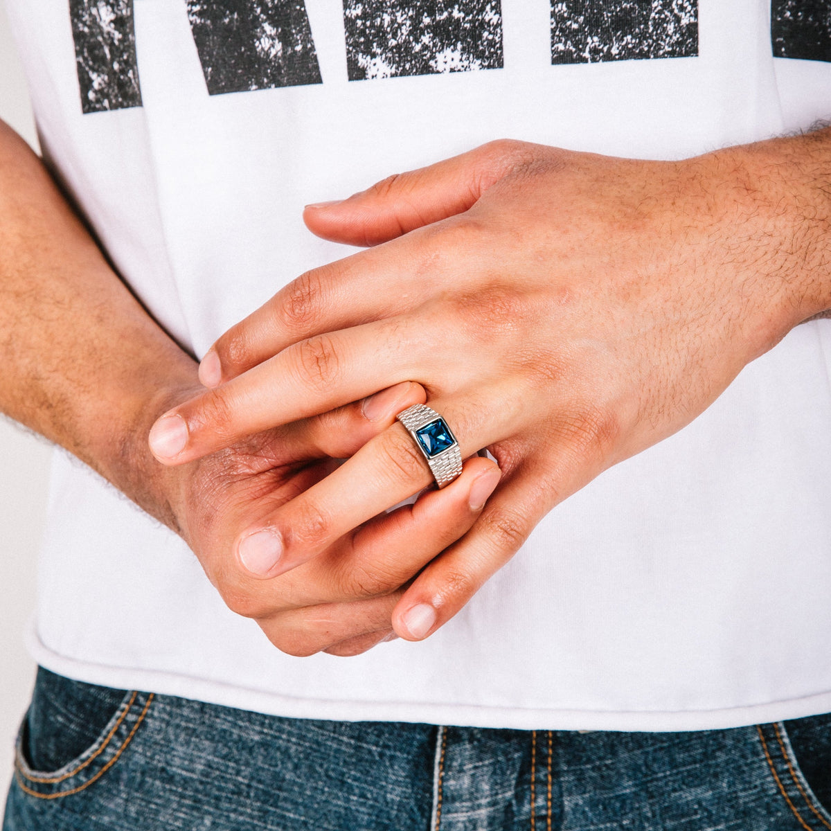 Blue Relix Men's Stainless Steel Ring