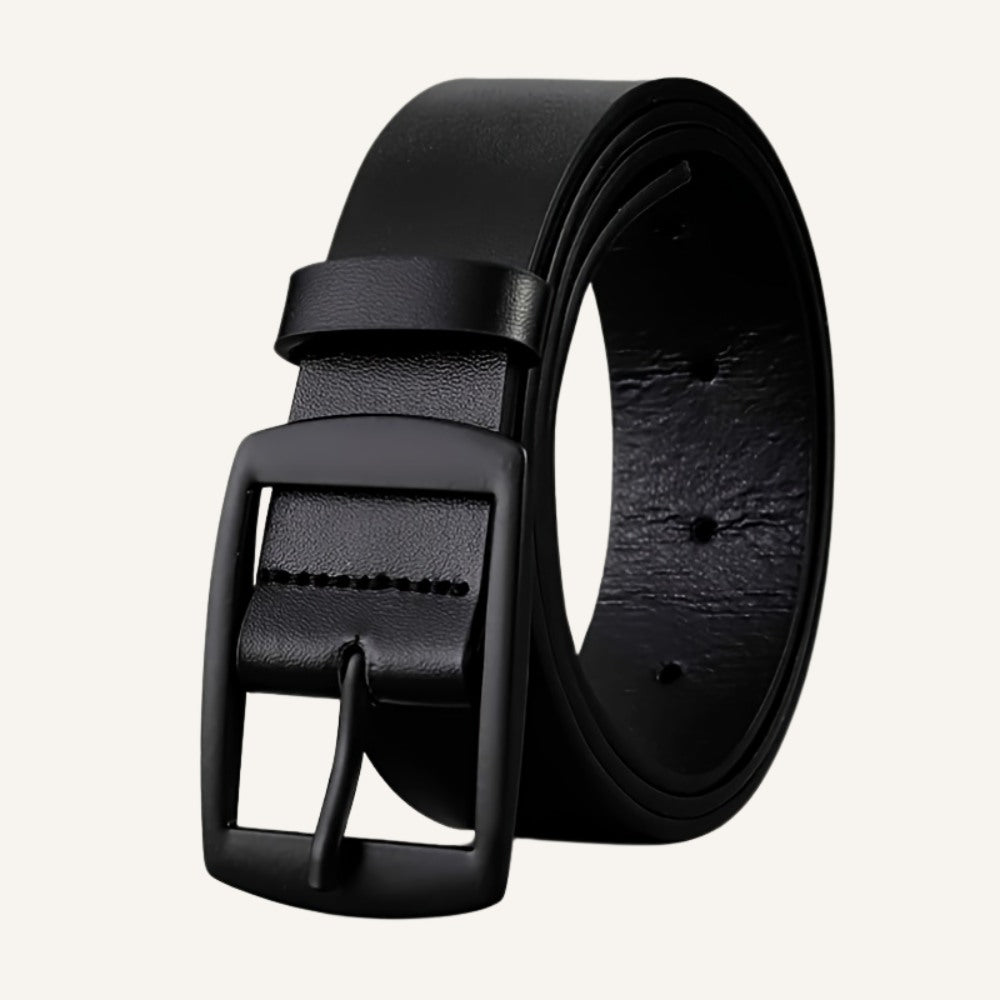 Cinto de Couro Old Money Civano Preto Fivela Preta