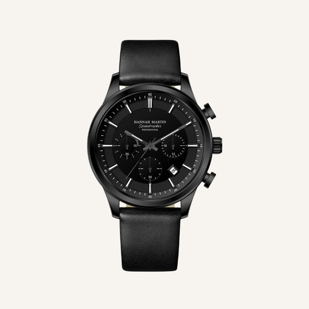 Mens Black Leather Watch - Luxemiro Black