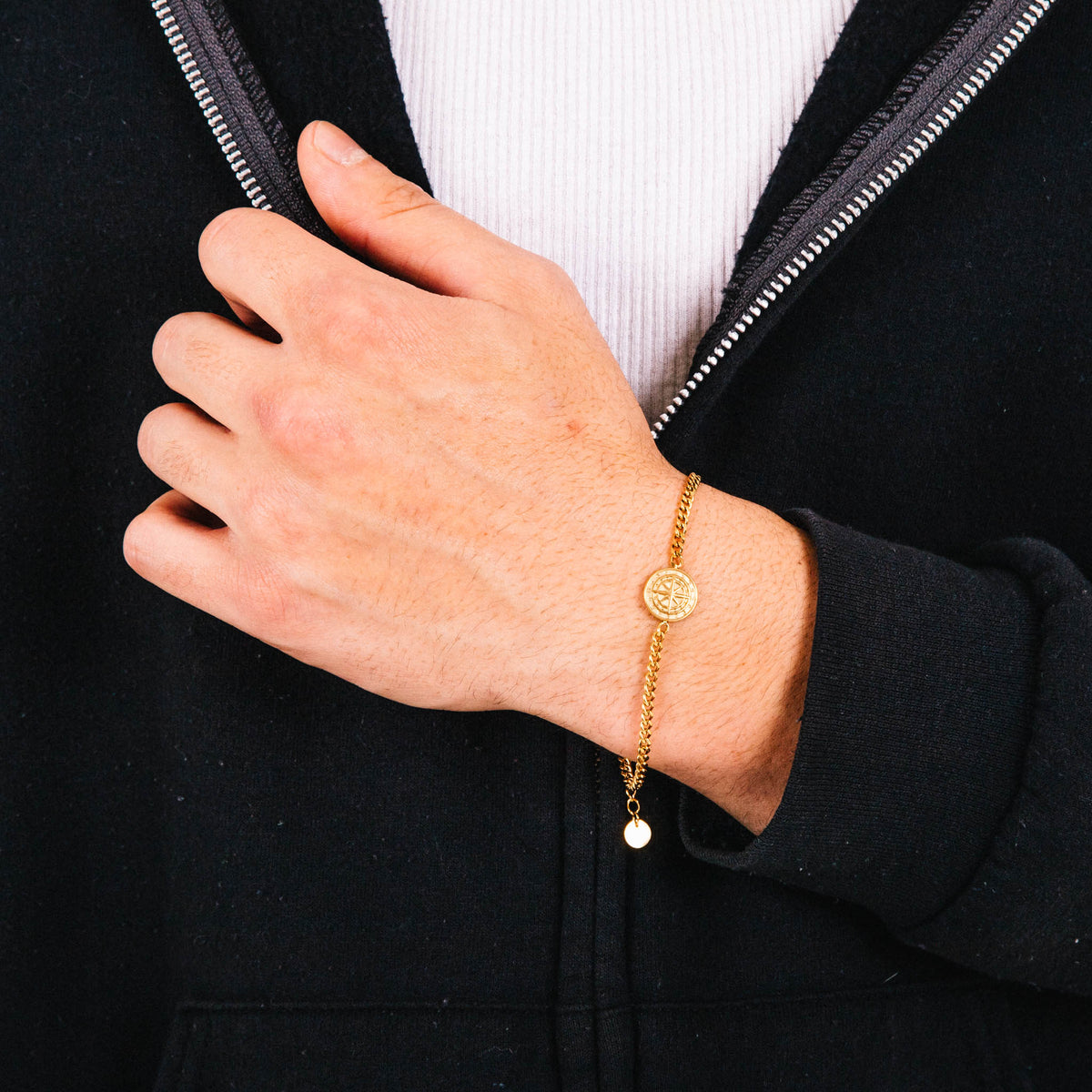 Navigator Mens Gold Stainless Steel Bracelet
