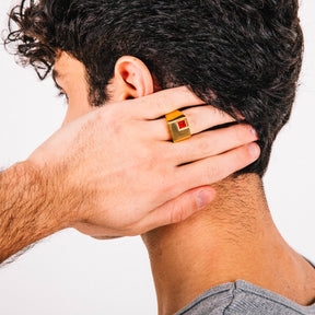 Red Nova Mens Gold Stainless Steel Ring