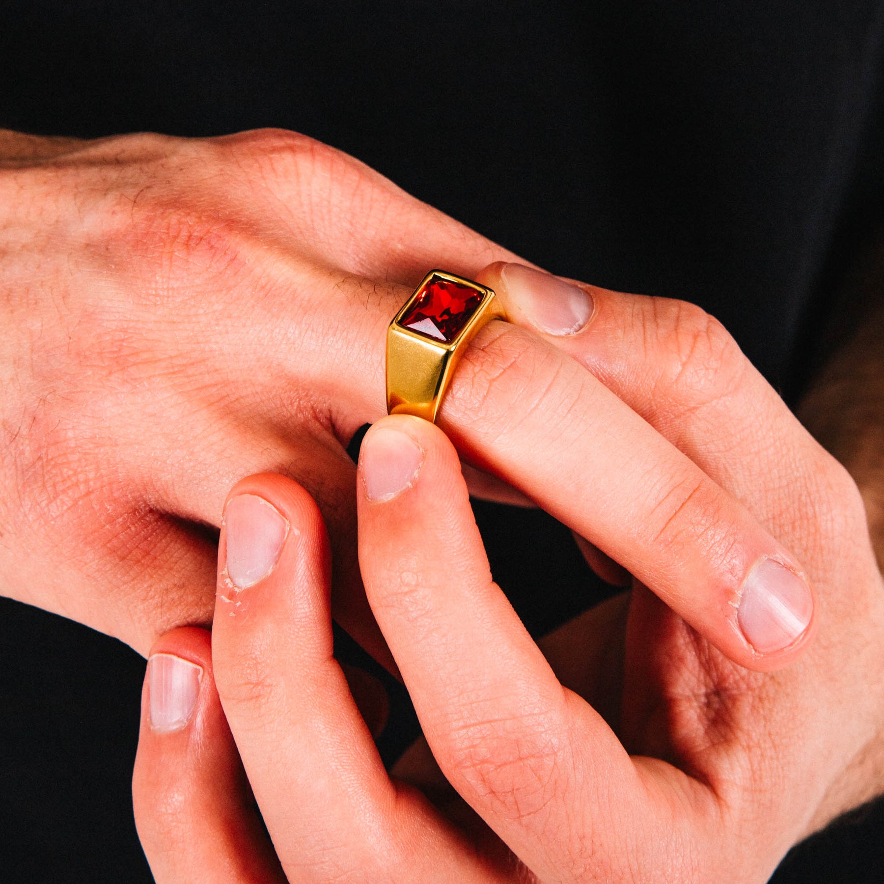 Red Opium Mens Gold Stainless Steel Ring