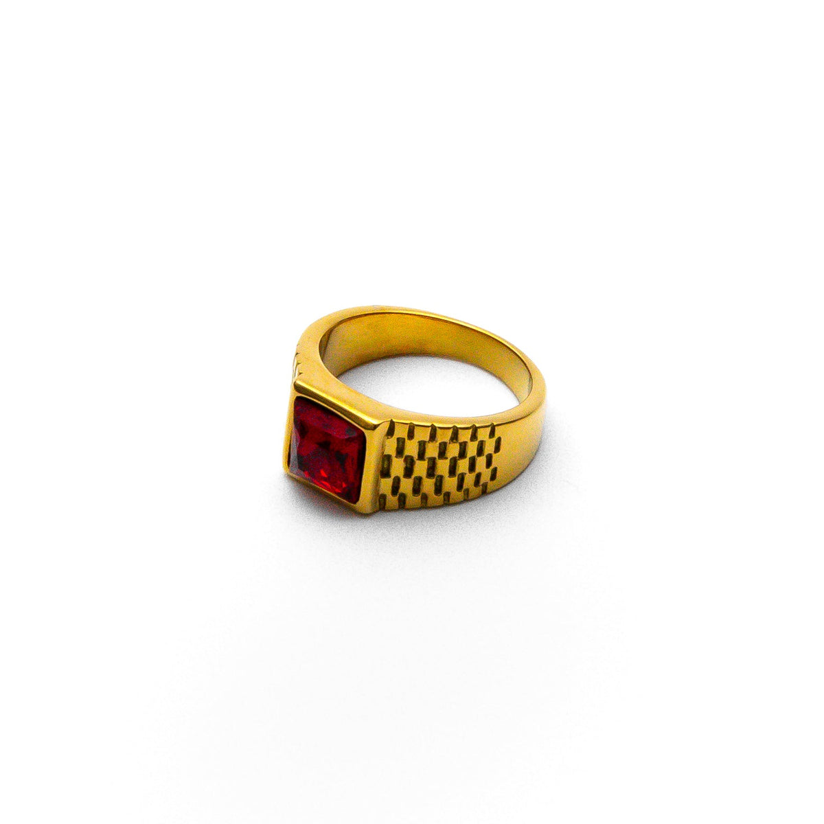 Red Relix Mens Gold Stainless Steel Ring