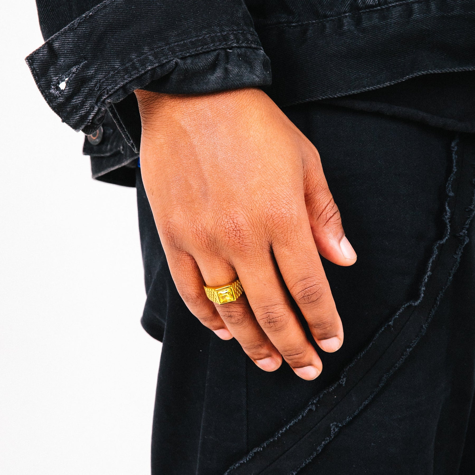 Yellow Relix Mens Gold Stainless Steel Ring